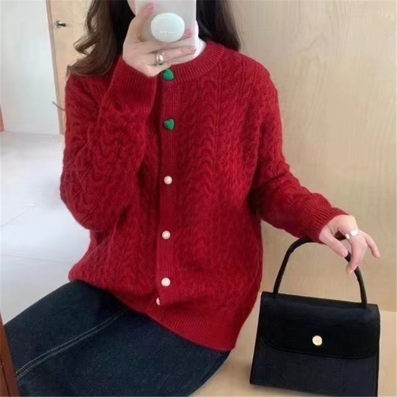 Cardigan manufacture fashion Love button up white sweater christmas cardigan twist design women lightweight knitted cardigans