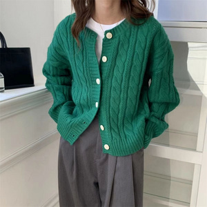 knitwear manufacture oem&odm custom sweater cardigan long sleeve twist jacquard design button jacket cardigan for women