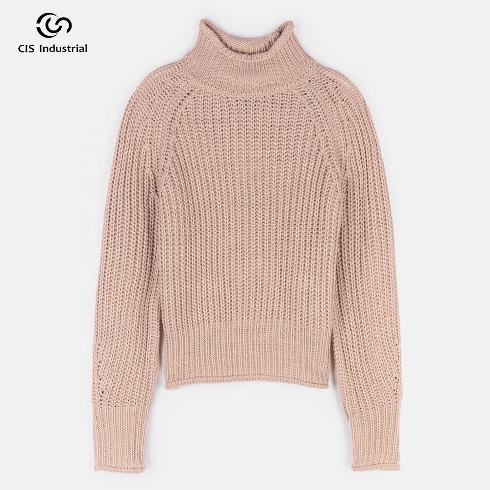 Wholesale custom sweater women pullover soft knit roll-edge long sleeve Crochet sweater turtleneck pullover top