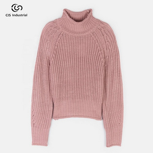 Wholesale custom sweater women pullover soft knit roll-edge long sleeve Crochet sweater turtleneck pullover top