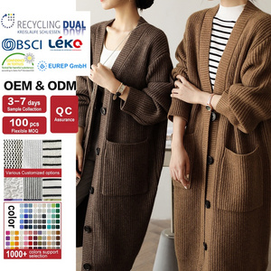 New ladies oversize sweaters and cardigans single breasted long woolen coats for women big pockets knitted cardigan