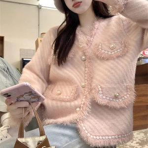 oeko beaded button sweater cardigan tassels for clothes high quality sweater golden thread four pockets cardigan women