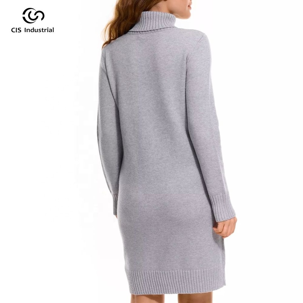 High quality sweater long sleeve basic dress for women loose pullover turtleneck crochet sweater dress fall winter