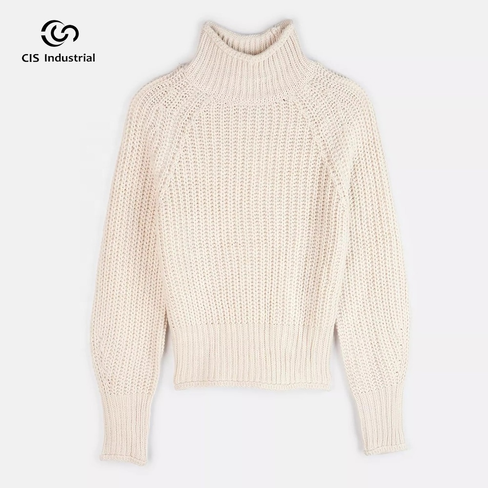 Wholesale custom sweater women pullover soft knit roll-edge long sleeve Crochet sweater turtleneck pullover top