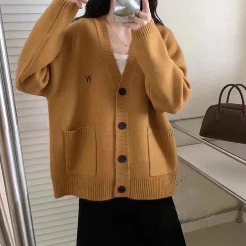 sweater manufacturer oem/odm custom oversize v-neck knitwear women cardigan sweater big button with deep pocket