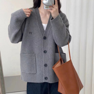 sweater manufacturer oem/odm custom oversize v-neck knitwear women cardigan sweater big button with deep pocket