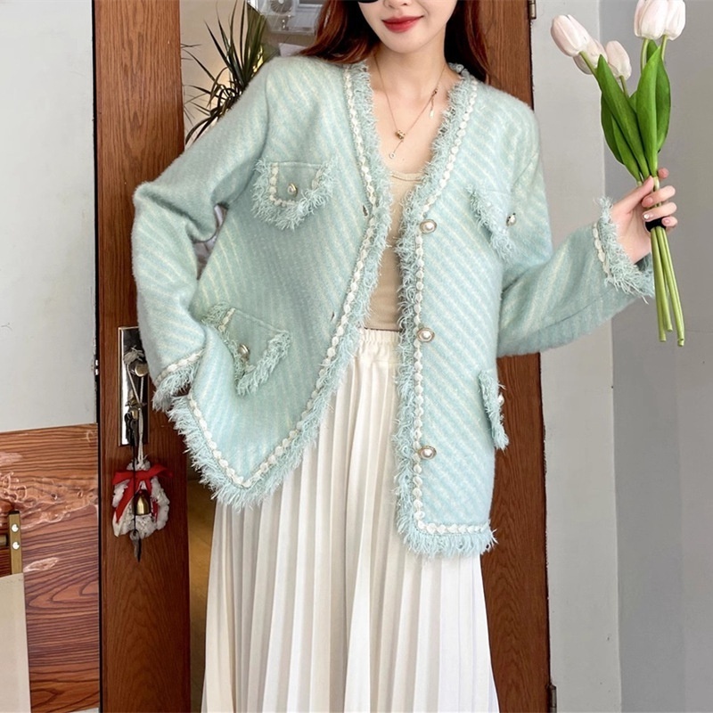 oeko beaded button sweater cardigan tassels for clothes high quality sweater golden thread four pockets cardigan women