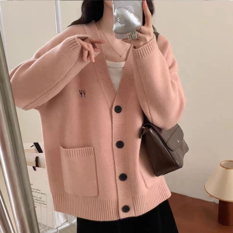 sweater manufacturer oem/odm custom oversize v-neck knitwear women cardigan sweater big button with deep pocket