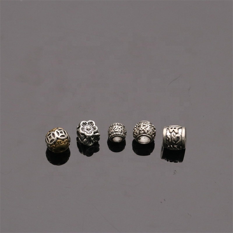 Vintage Antique Silver Big Hole Beads Mixed Hollow Beads Bracelet Charm For Diy Jewelry Making