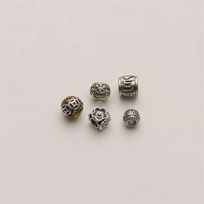 Vintage Antique Silver Big Hole Beads Mixed Hollow Beads Bracelet Charm For Diy Jewelry Making