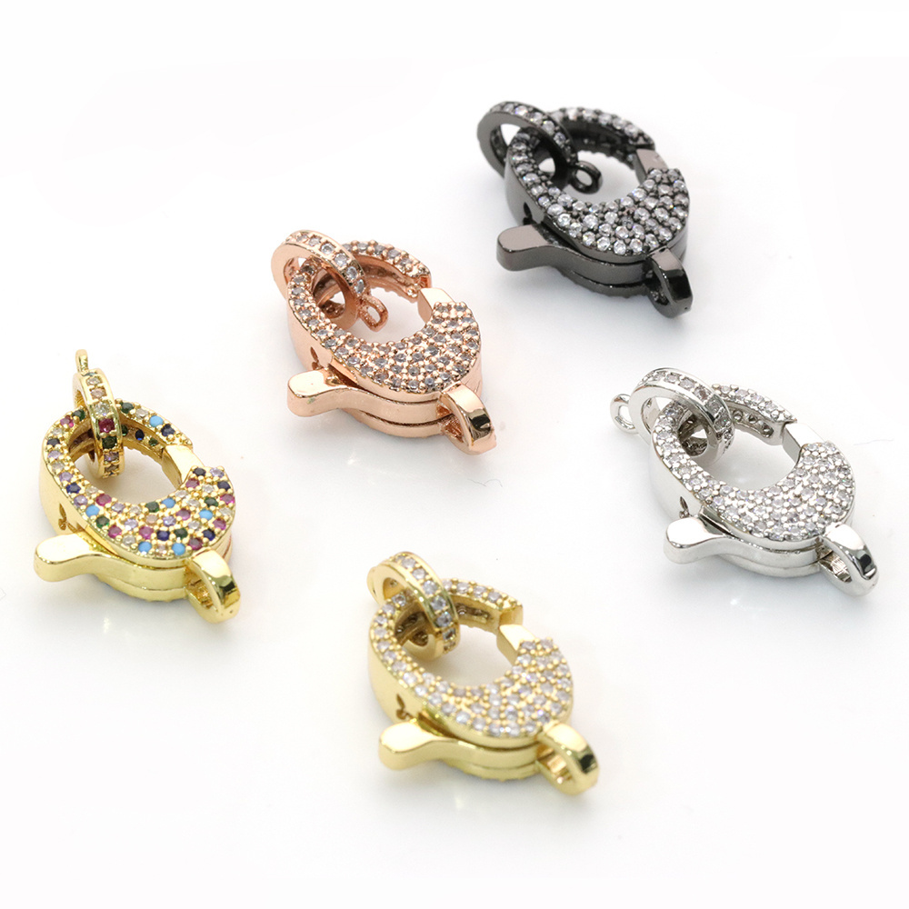 CZ Dual Color Clear Micro Pave Lobster Claw Clasp, Cubic Zirconia Buckle Clasp/Connector/Link