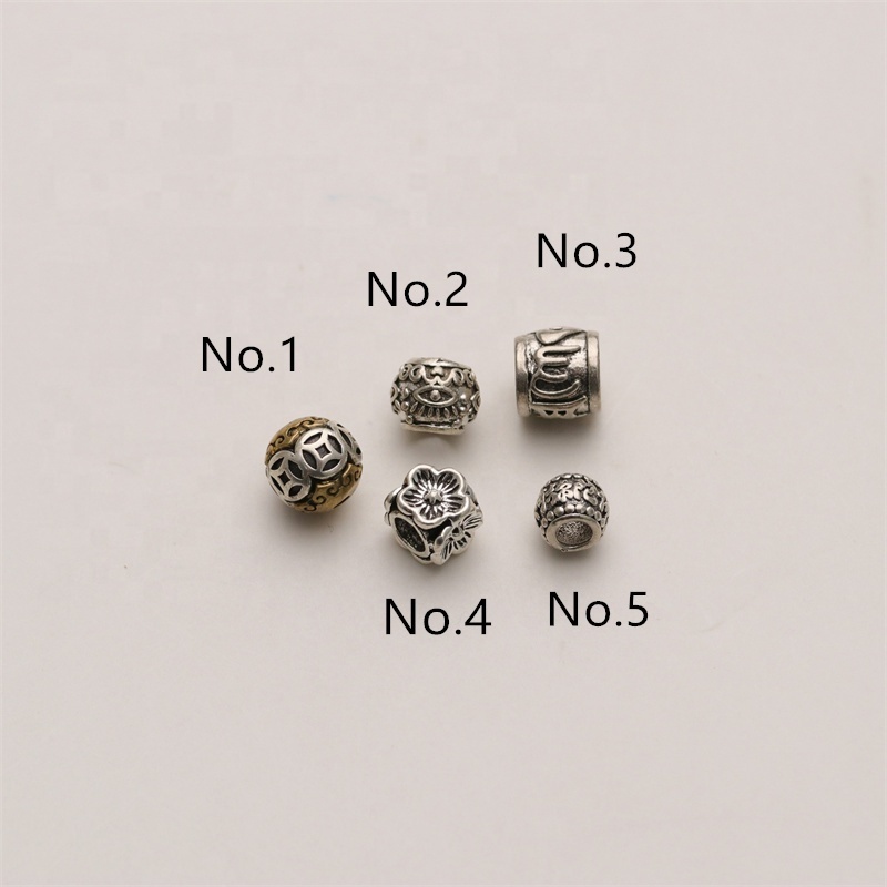 Vintage Antique Silver Big Hole Beads Mixed Hollow Beads Bracelet Charm For Diy Jewelry Making