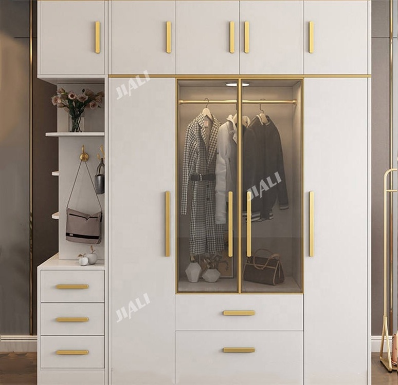 Multi-function Luxury Foshan Manufacturers Golden Handle White Wooden Border Children Kids Wardrobes For Hotel Bedroom