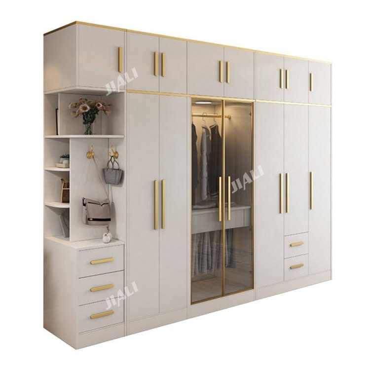 Multi-function Luxury Foshan Manufacturers Golden Handle White Wooden Border Children Kids Wardrobes For Hotel Bedroom