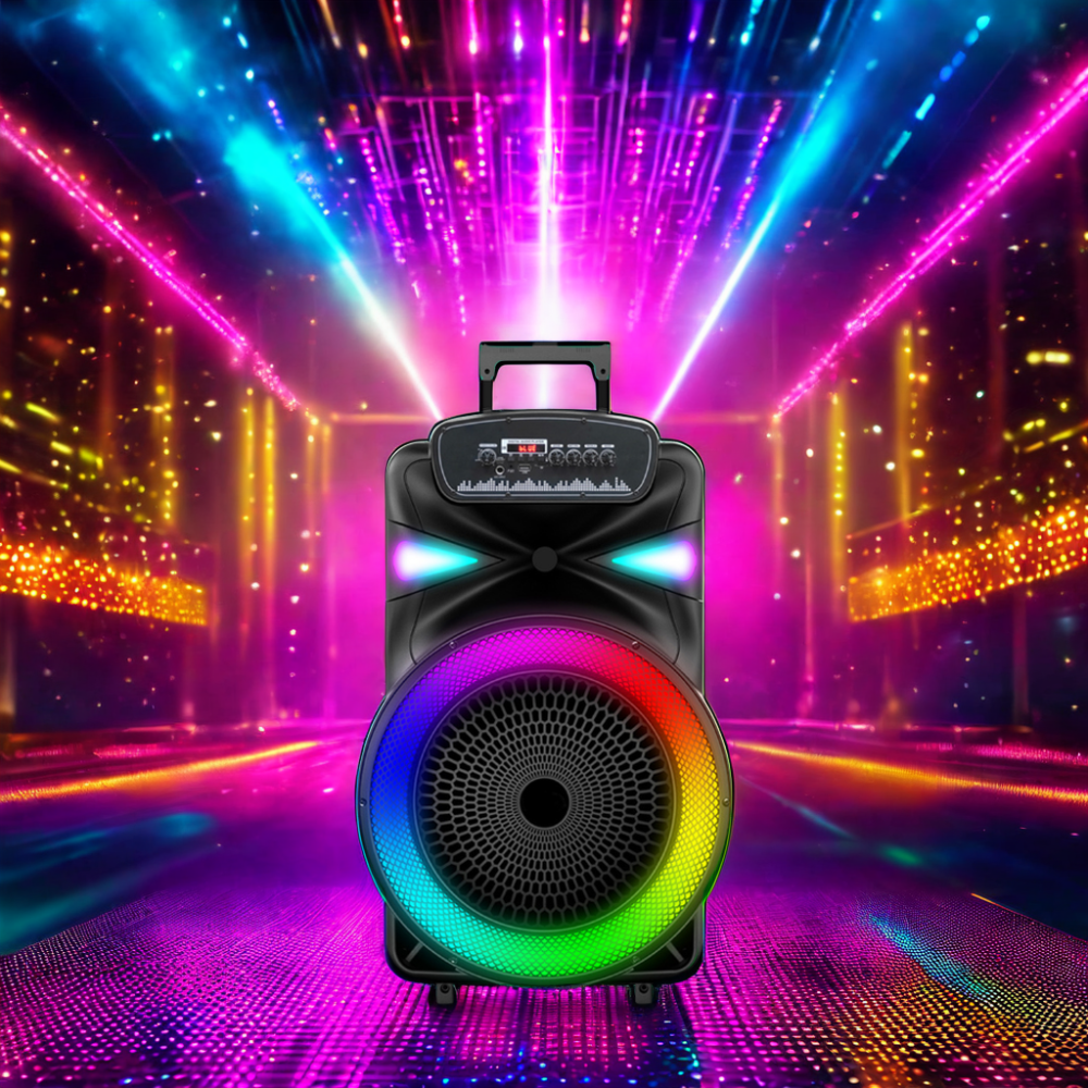 15 inch multi functional professional outdoor trolley speaker with powered battery flame led playeras wiz connected