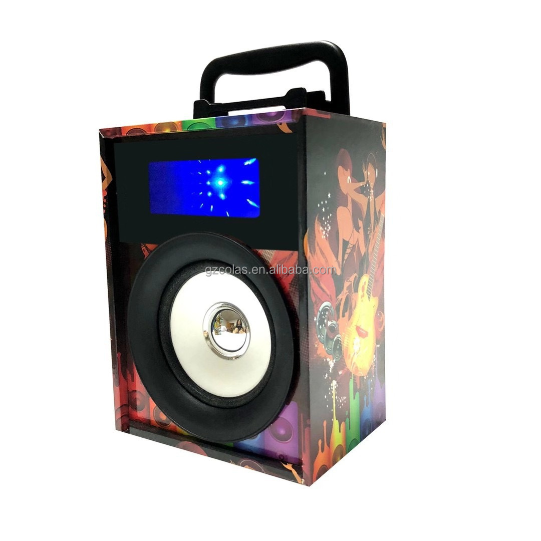 Mini 3-Inch Speakers RGB USB AUX Two-Way WOOD CASE Colorful Graffiti Camouflage TWS FM Radio Lithium Battery Card Home Party DJ