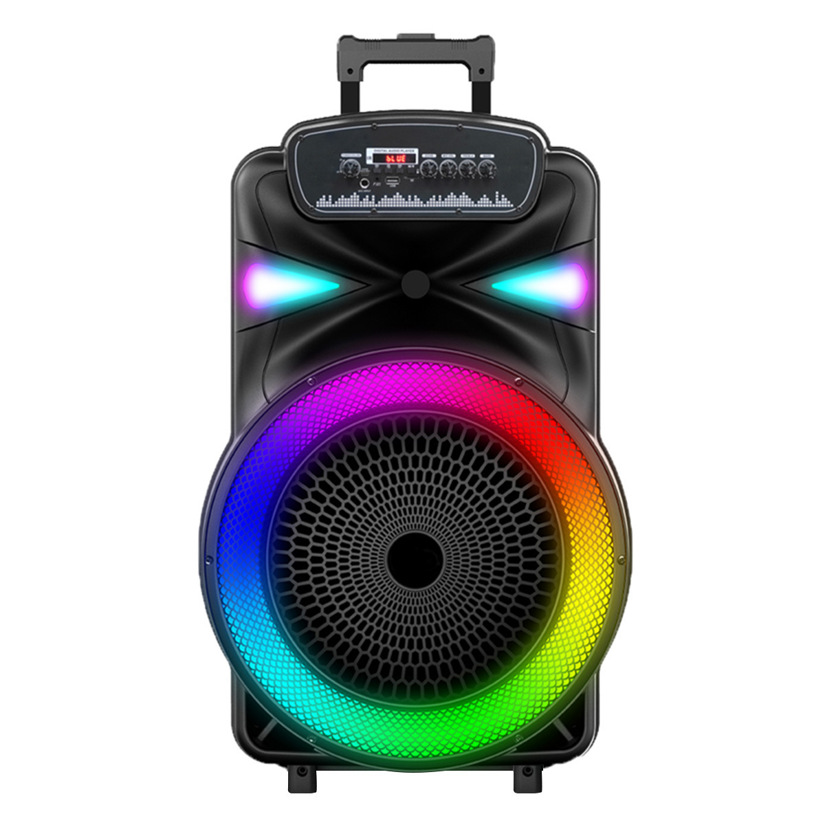 15 inch multi functional professional outdoor trolley speaker with powered battery flame led playeras wiz connected