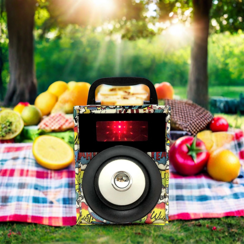 Mini 3-Inch Speakers RGB USB AUX Two-Way WOOD CASE Colorful Graffiti Camouflage TWS FM Radio Lithium Battery Card Home Party DJ