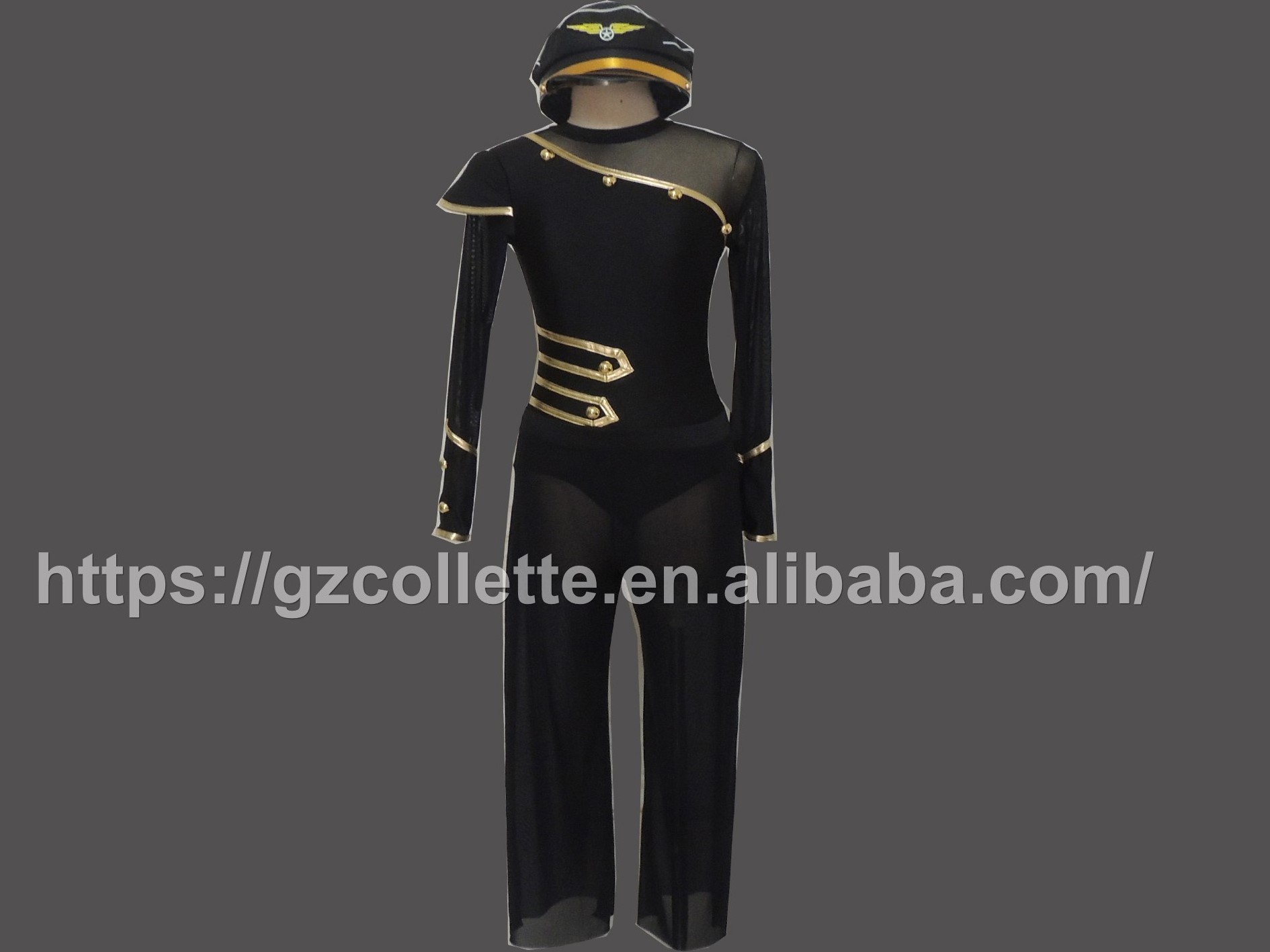 Girls ballet costumes adult black lycrial soldier costume child long sleeve leotard long mesh pant jazz  dance costumes