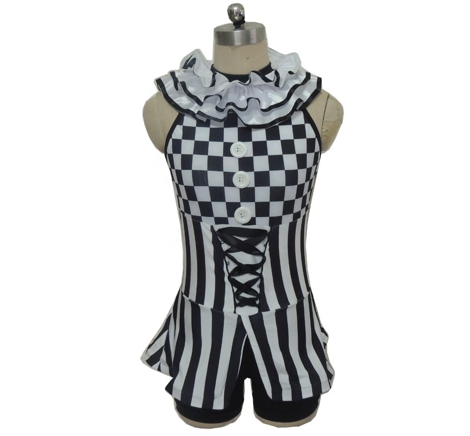 dance costume Black and white squares sleeveless one piece dance costumes girls plaid jazz clown boyshorts dancewear clown wear