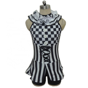 dance costume Black and white squares sleeveless one piece dance costumes girls plaid jazz clown boyshorts dancewear clown wear