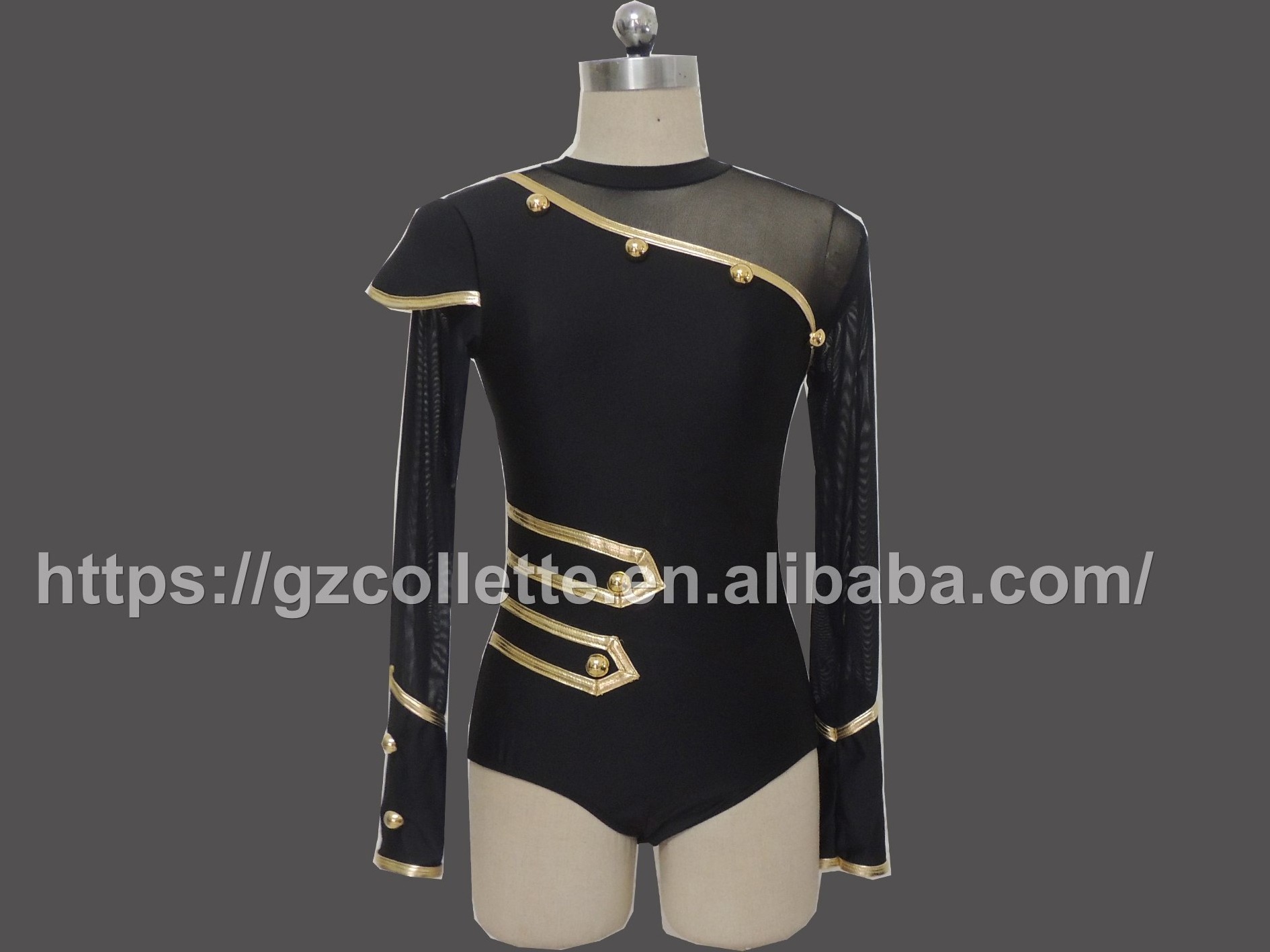 Girls ballet costumes adult black lycrial soldier costume child long sleeve leotard long mesh pant jazz  dance costumes