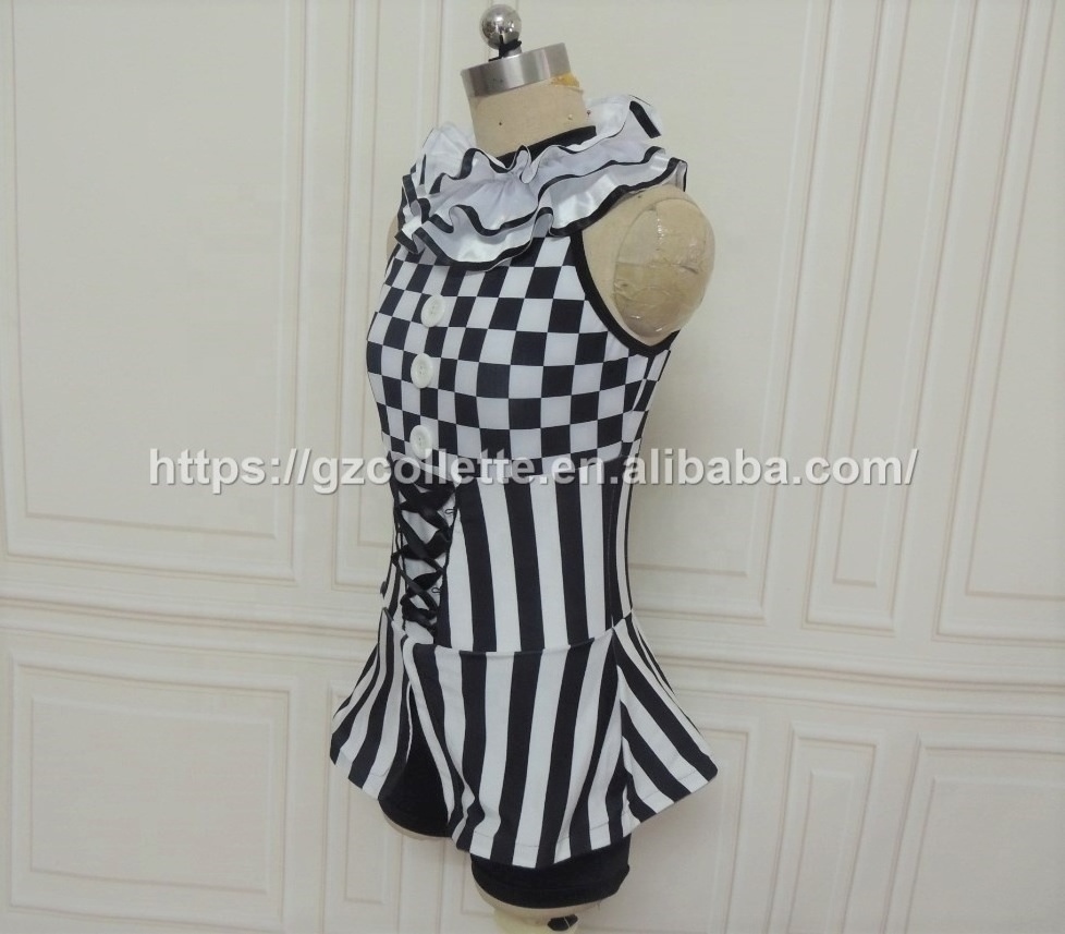 dance costume Black and white squares sleeveless one piece dance costumes girls plaid jazz clown boyshorts dancewear clown wear