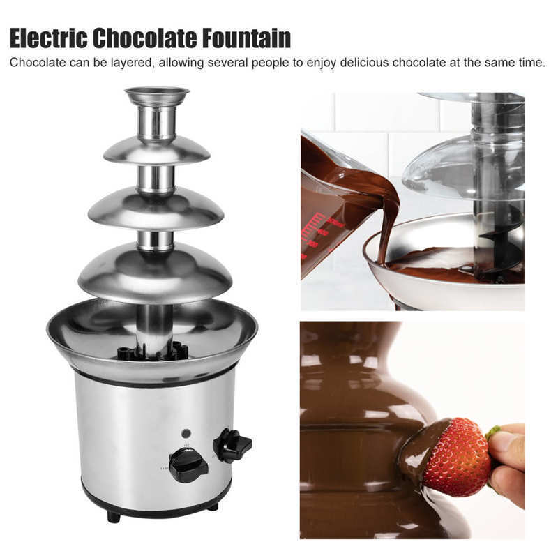 4 Tier Large Chocolate Melting Fountain Sales Pot Machine Stainless Steel Electric For Weddings Birthday Parties