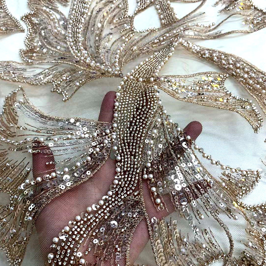 african Beautiful mesh embroidery diy sequins French fashion lace fabric wedding textile