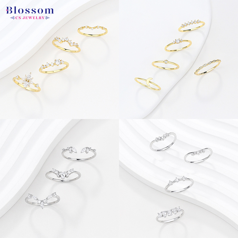 Blossom CS Jewelry Explosive New Products Women Jewelry Zircon Rings 18K Gold Plated 925 Sterling Silver Casual Rings For Ladies