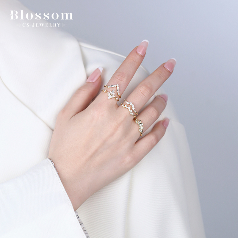 Blossom CS Jewelry Explosive New Products Women Jewelry Zircon Rings 18K Gold Plated 925 Sterling Silver Casual Rings For Ladies