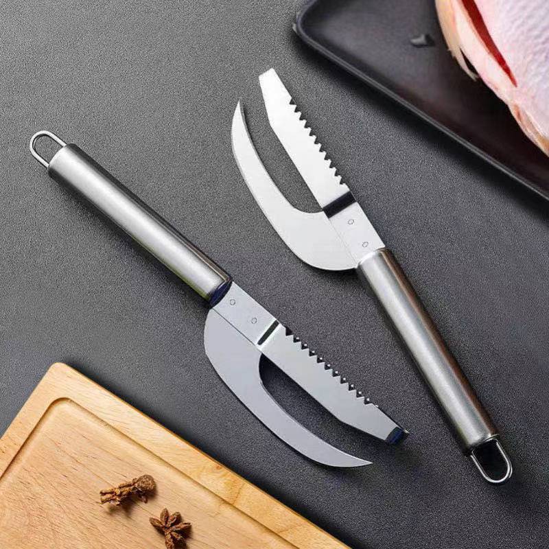 Stainless Steel Multi-function Fish Filet Knife Belly Cut tools Kitchen Gadget 2IN1 Fish Scale Scraper