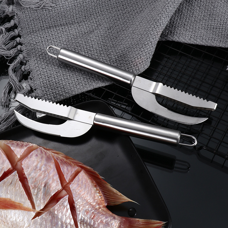 Stainless Steel Multi-function Fish Filet Knife Belly Cut tools Kitchen Gadget 2IN1 Fish Scale Scraper