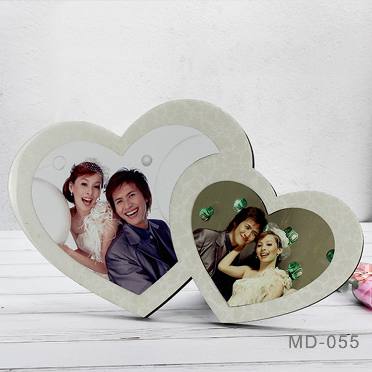 High Quality Sublimation Double Heart Shaped  MDF Globulite Wedding Picture Frame