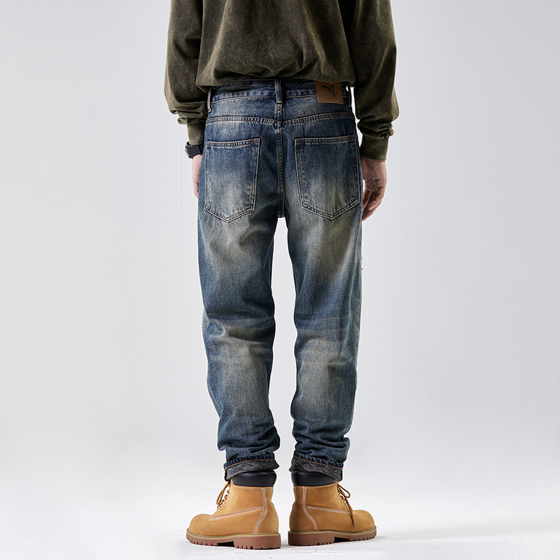 Denim Classic Distressing Patched Comfortable Trousers Jeans Men Fashion Style