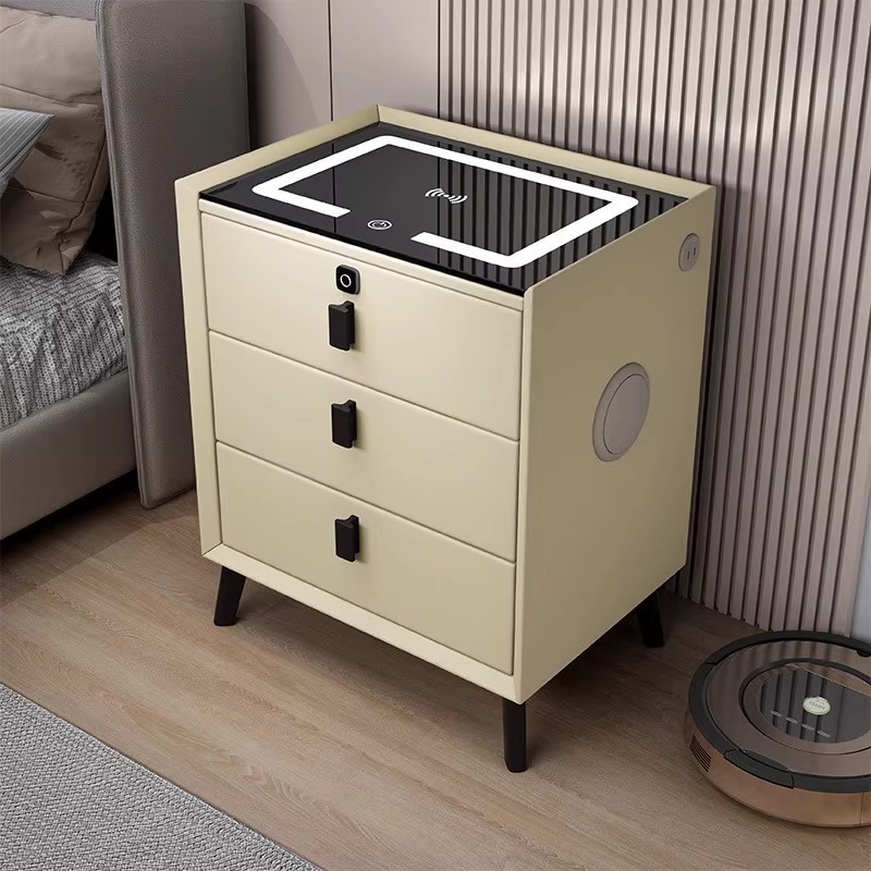 OEM Modern Smart Wooden Bedside Table Three-layer Drawer Type Upgraded Smart Bedside Table With Wireless