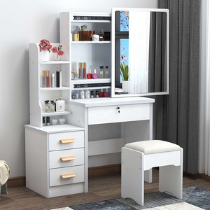 Bedroom with Lighted Mirror Storage Cabinet Integrated Modern Minimalist Small Dresser Table White Luxury Makeup Dressing Table