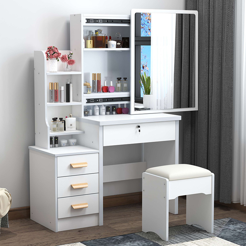 Bedroom with Lighted Mirror Storage Cabinet Integrated Modern Minimalist Small Dresser Table White Luxury Makeup Dressing Table BestSuppliers