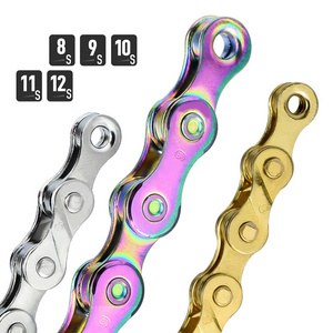 Cycling Parts 8 9 10 11 12 Speed Chains for Road Mountain Bike Flat Hollow 116 126 Links Silver Gold Rainbow MTB Bicycle Chain