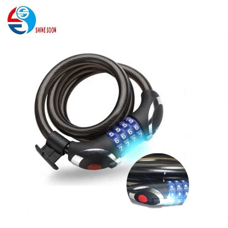 Bicycle Code Lock Bike Cable Password Lock with Led Light 4 Digits Combination Cable Bike Lock