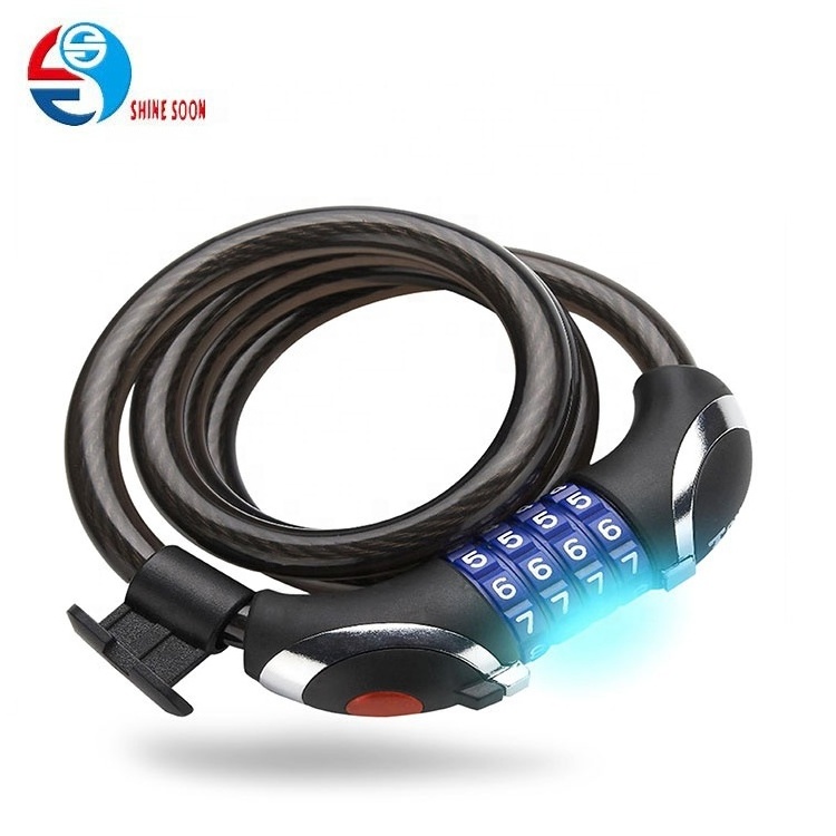 Bicycle Code Lock Bike Cable Password Lock with Led Light 4 Digits Combination Cable Bike Lock