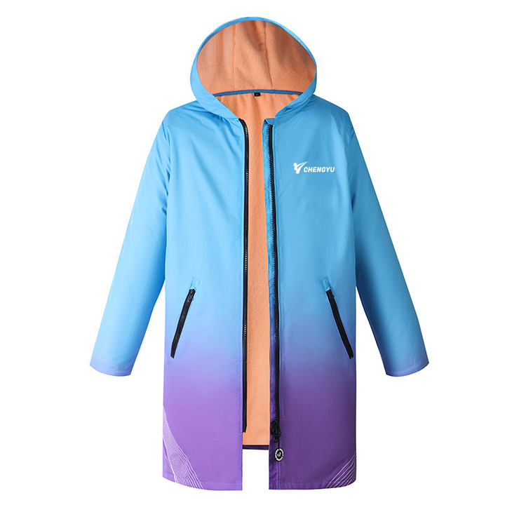 Custom Logo New Design Waterproof Swimming Parka Outdoor Coat Jacket With Hood Swim Changing Robe Women Warm Surf Poncho Parka