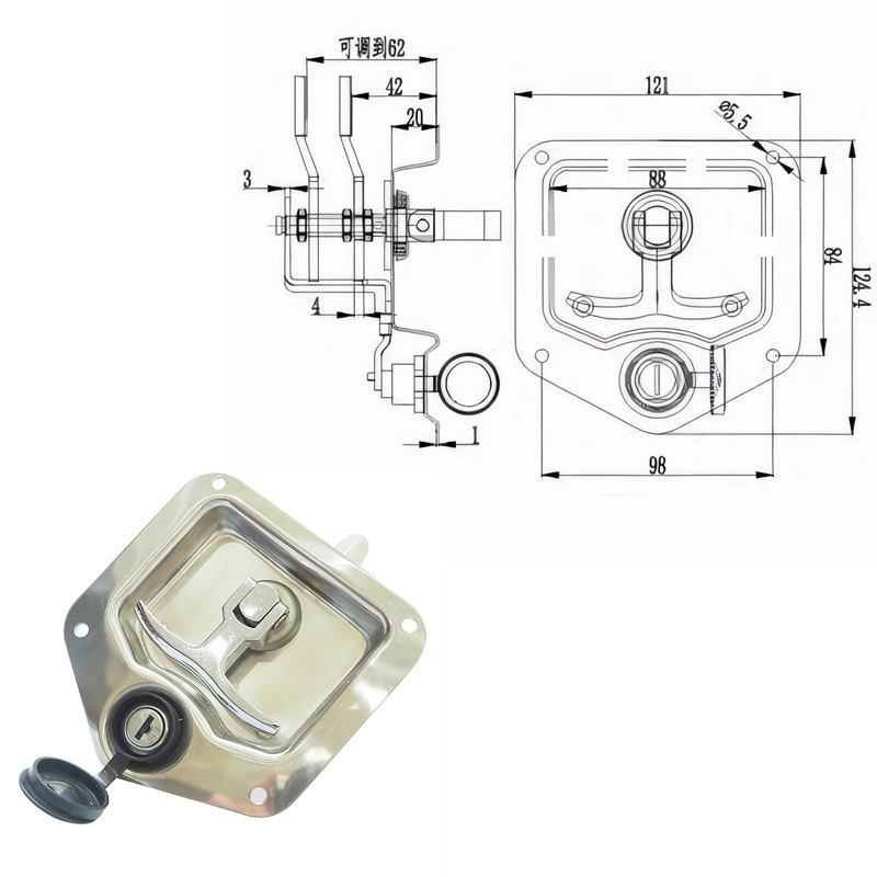 sus304 steel stainless alloy Trailer Door tool box latch t handle lock for cabinet and garage door