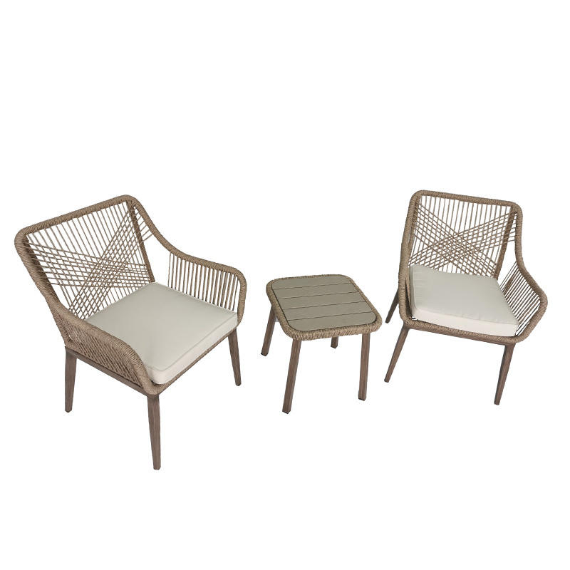 Patio furniture 3 Piece wood grain frame Wicker Outdoor Conversation Set outdoor rope wicker rattan furniture garden furniture w