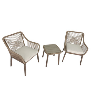 Patio furniture 3 Piece wood grain frame Wicker Outdoor Conversation Set outdoor rope wicker rattan furniture garden furniture w