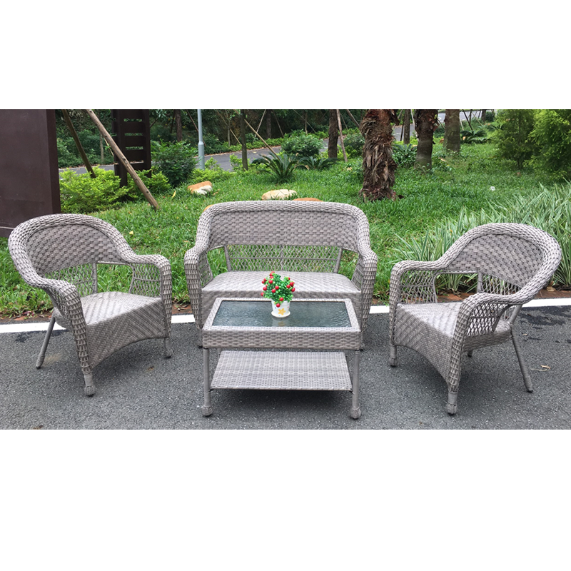 Antique outdoor rattan garden dining set Built-in sponge Outdoor Patio Furniture Set 1 Loveseat 2 Chairs and Table