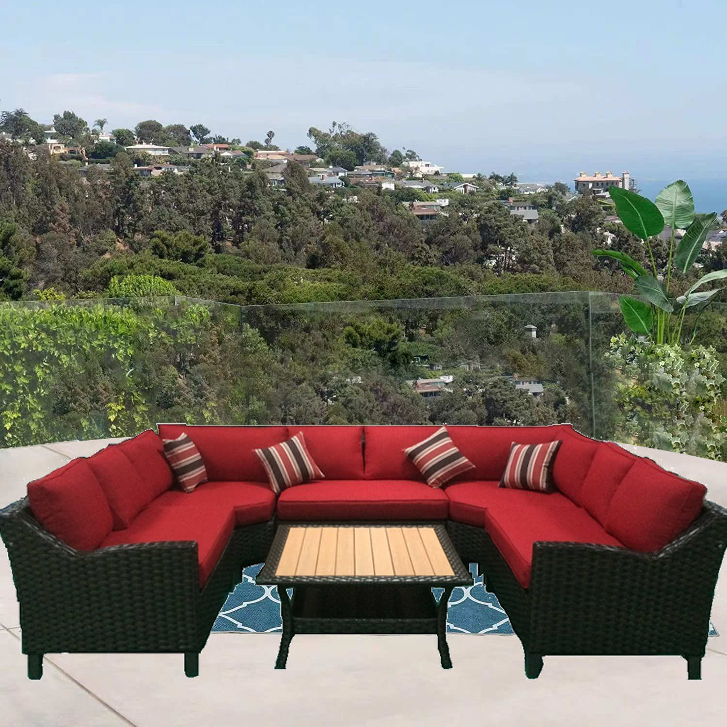 Factory Wholesale Outdoor Furniture Sets 6 Pieces L  U shape Sectional Sofa Set