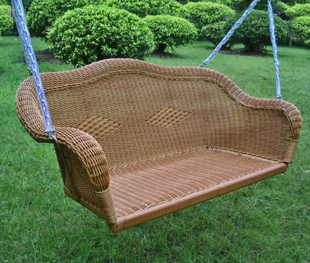 All-Weather Wicker Porch Swing International Caravan Resin Wicker Hanging Loveseat Swing