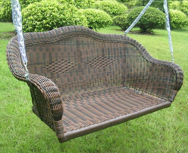 All-Weather Wicker Porch Swing International Caravan Resin Wicker Hanging Loveseat Swing