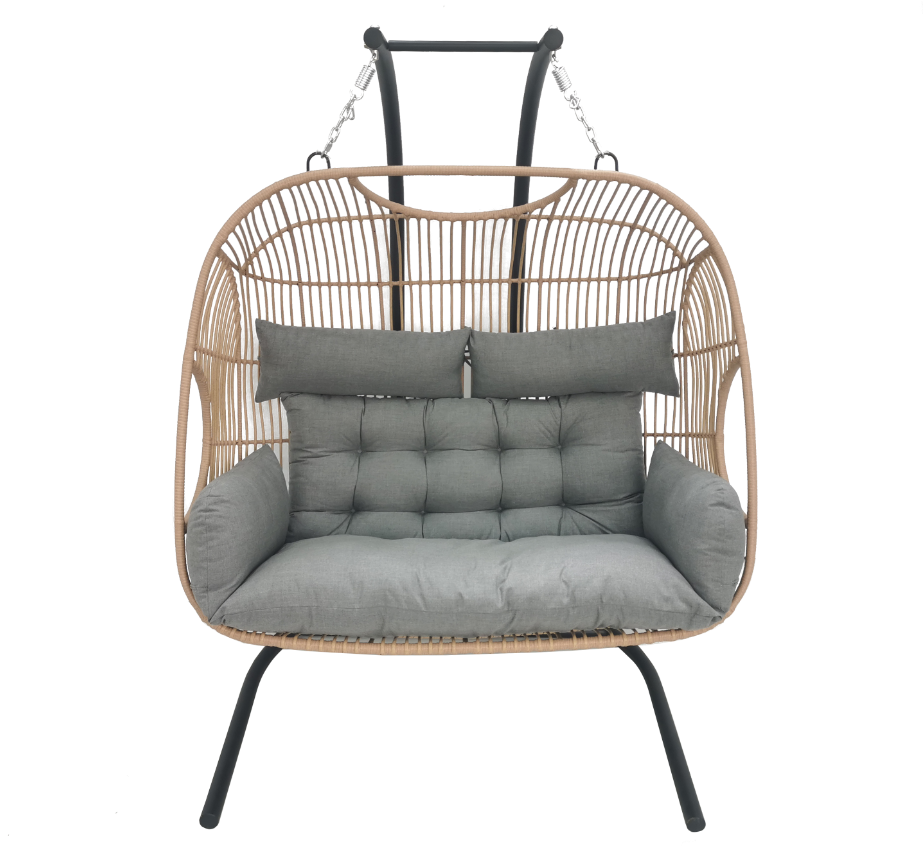 Guangzhou Factory Direct Sale Cheap Wholesale Wicker Rattan Swing Chairs Patio Hanging Loveseat Egg Chair with Stand